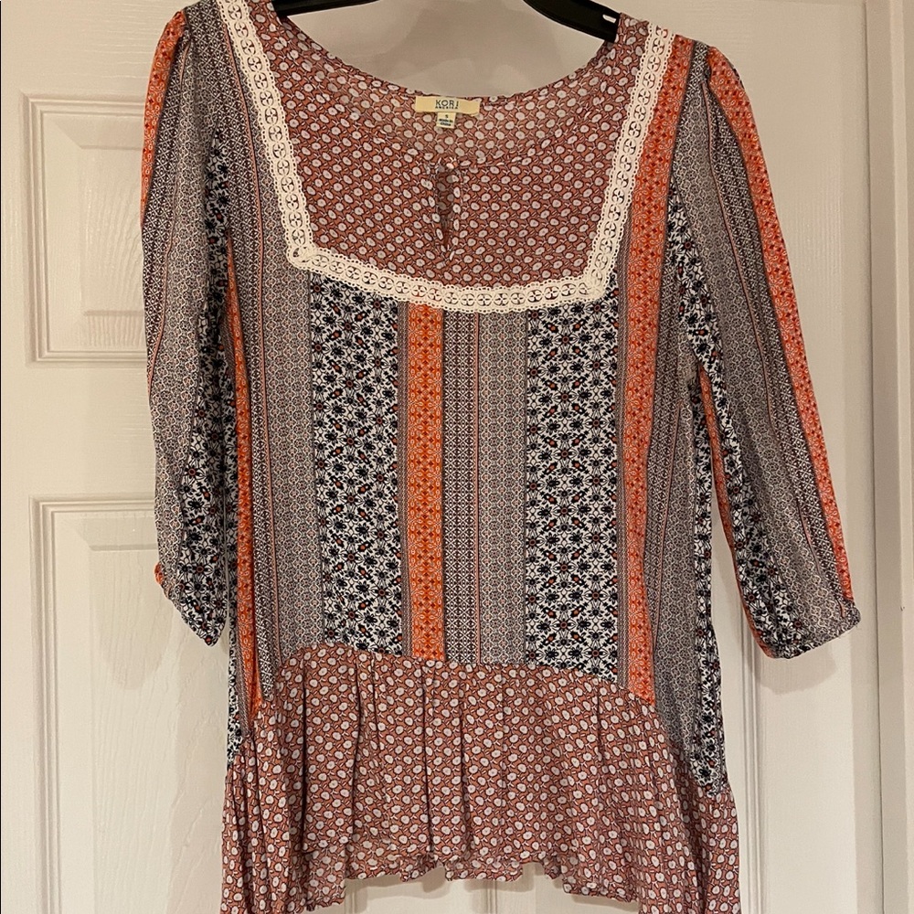 EUC Kori Brand. Small Soft blouse - blue & orange